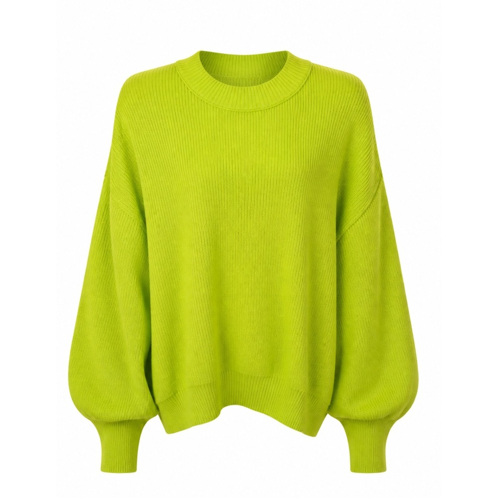 Free People Ribbed Sweater Sz‎ S Oversized Mock Neck Balloon Sleeve Lime Slouchy